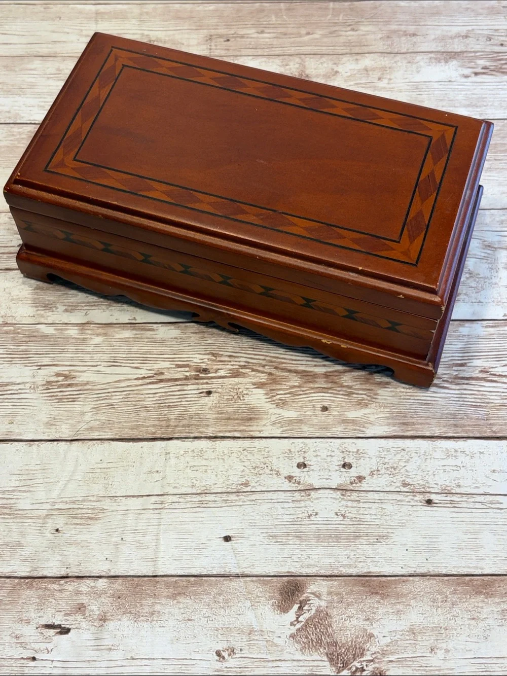 Wooden Jewelry Box with Mirror - Brown & Cream